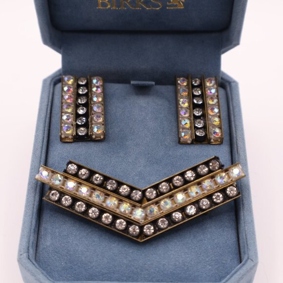 MCM Rhinestone Encrusted Brass Earrings & Brooch - Picture 2 of 8